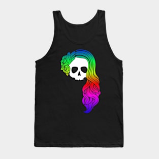 Rainbow Hair, Don't Care Skull Tank Top